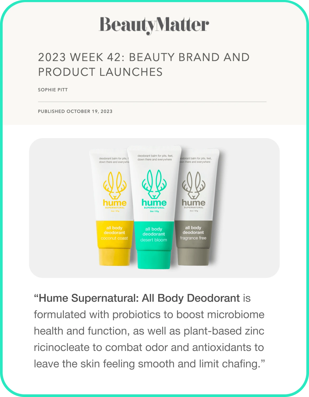 Hume - Press - Beauty Matter